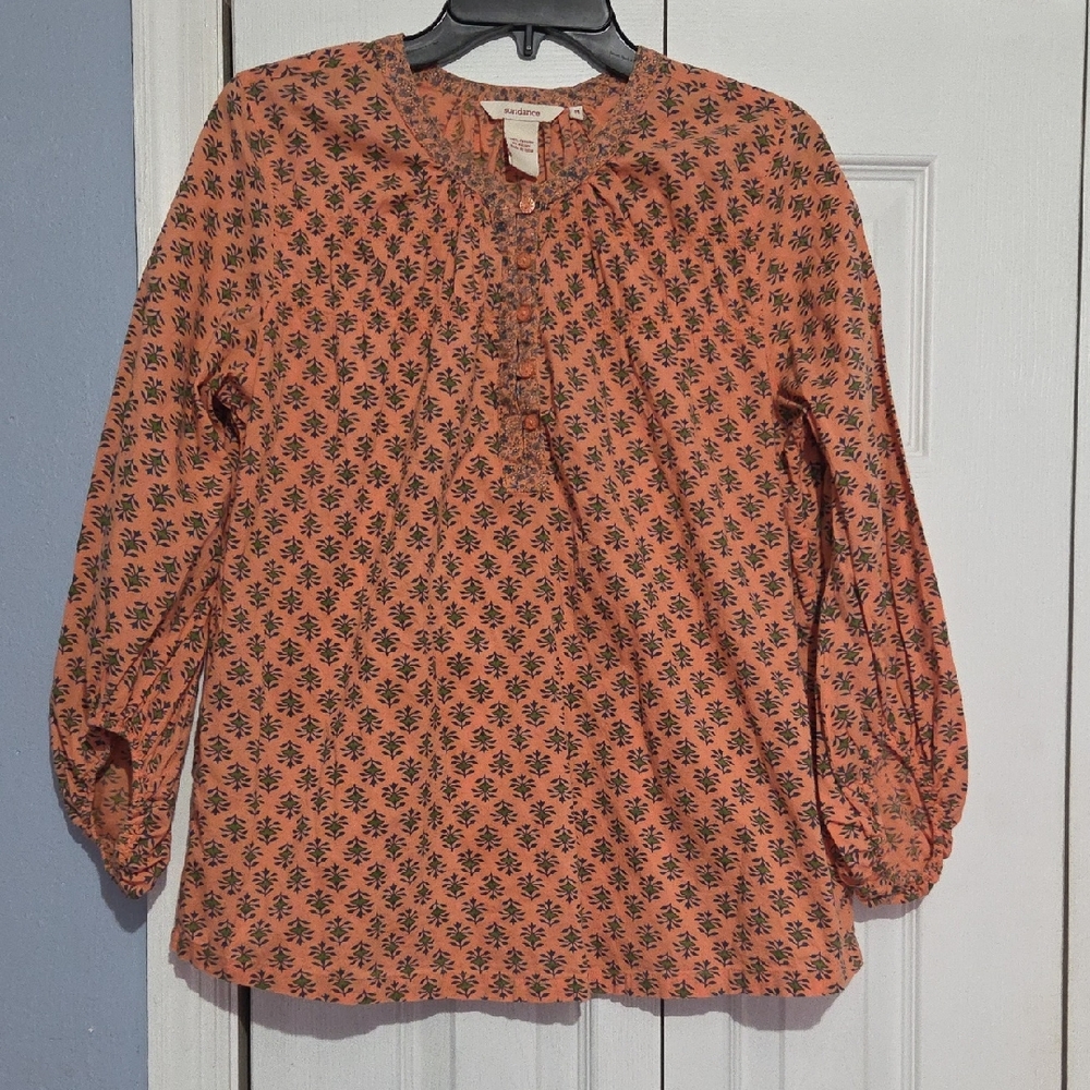 Sundance Orange and Green Floral Blouse